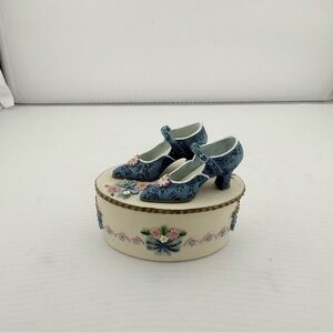 Harrods Vintage Knightsbridge Blue Mary Jane Heels Trinket Box EUC